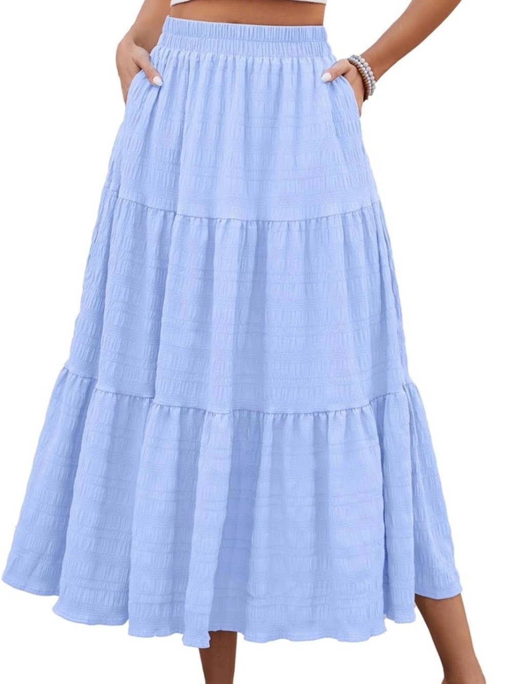 Light Blue Tiered Maxi Skirt - Women
